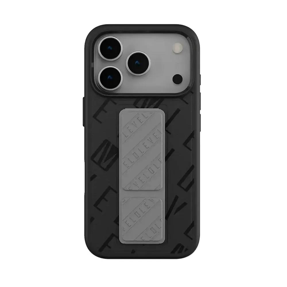 [LVLMRPVLO17PMCHST] Levelo Morphix Vallo PU Leather Grip Case For iPhone 17 Pro Max - Charcoal Storm