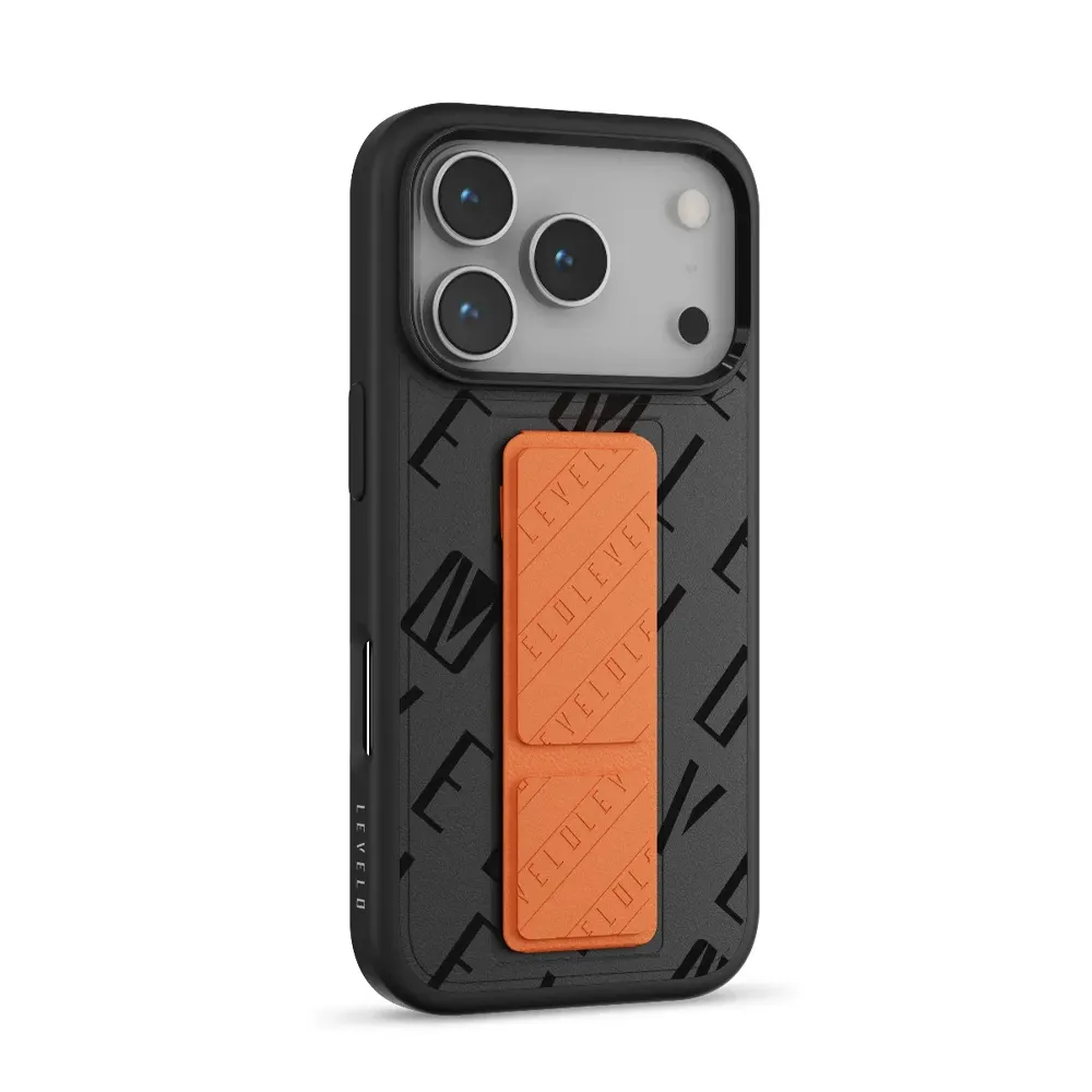 [LVLMRPVLO17PMOXFL] Levelo Morphix Vallo PU Leather Grip Case For iPhone 17 Pro Max - Onyx Flame