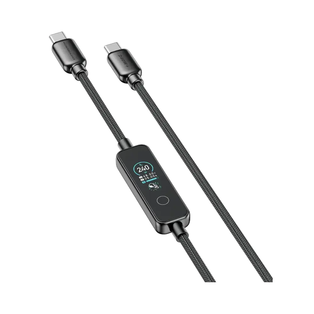 [PCABCM0121BK] Powerology TFT Chargelink 240W USB-C Cable with TFT Display - Black 