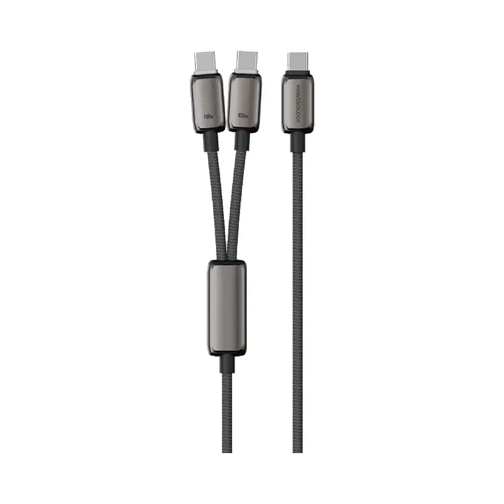 [PWDC100DGY] Powerology Zinco Series 2-In-1 Dual USB-C Cable - Dark Gray 