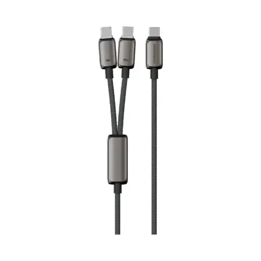 [PWDC100DGY] Powerology Zinco Series 2-In-1 Dual USB-C Cable - Dark Gray 