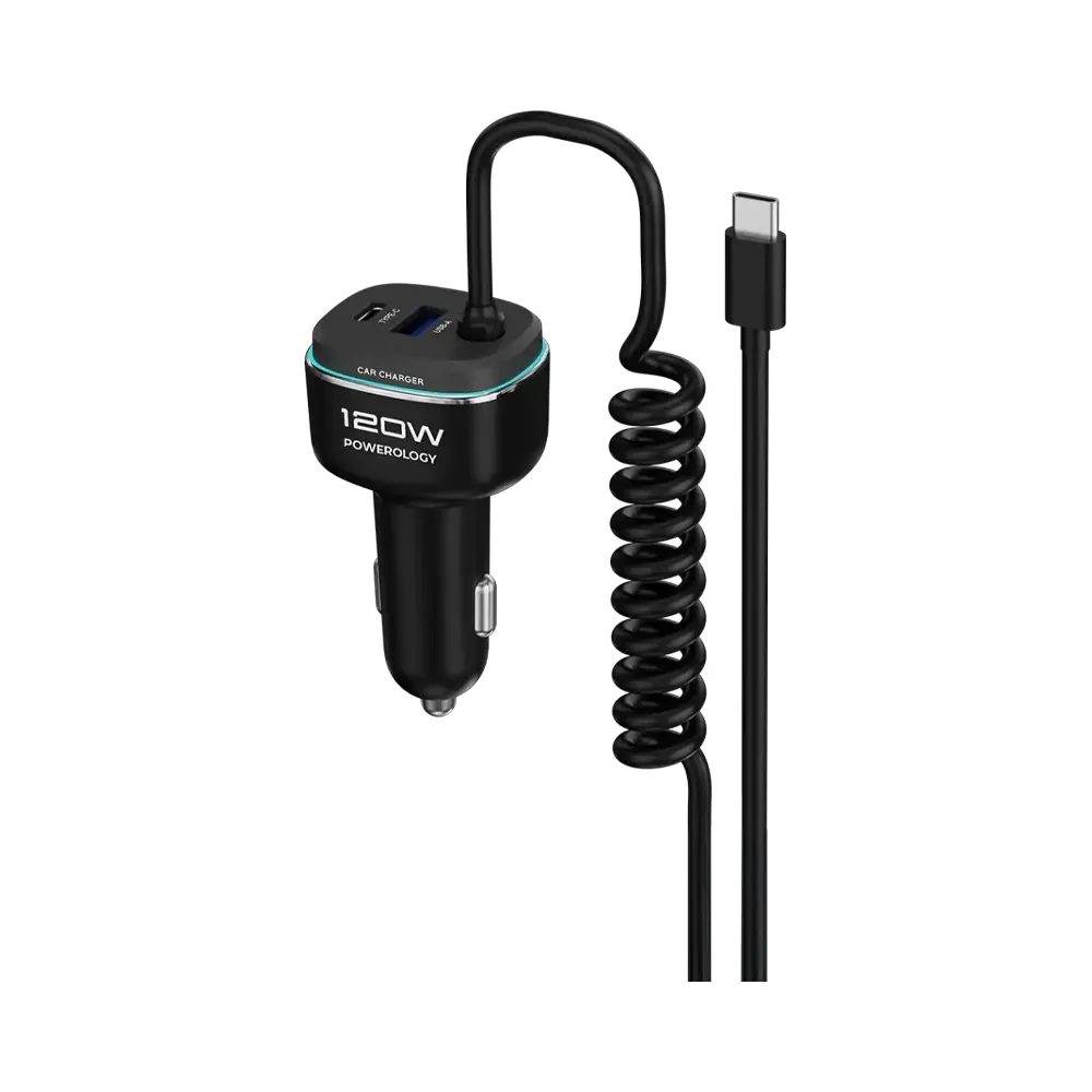 [6284302708268] Powerology 120W Fast Car Charger - PCCSR026BKGY - Black/Grey 