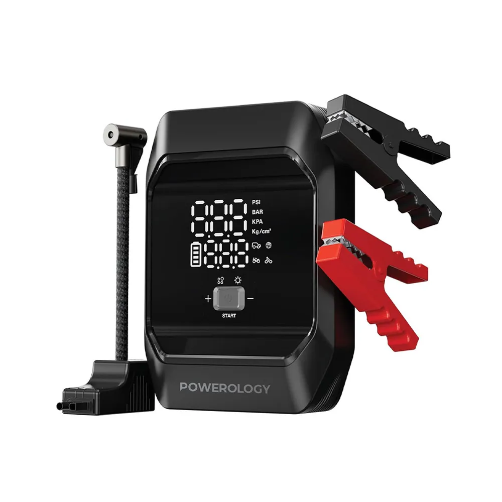 [PWKF03MBK] Powerology 4-in-1 Jump Starter Air Compressor with Touch Buttons - Black 