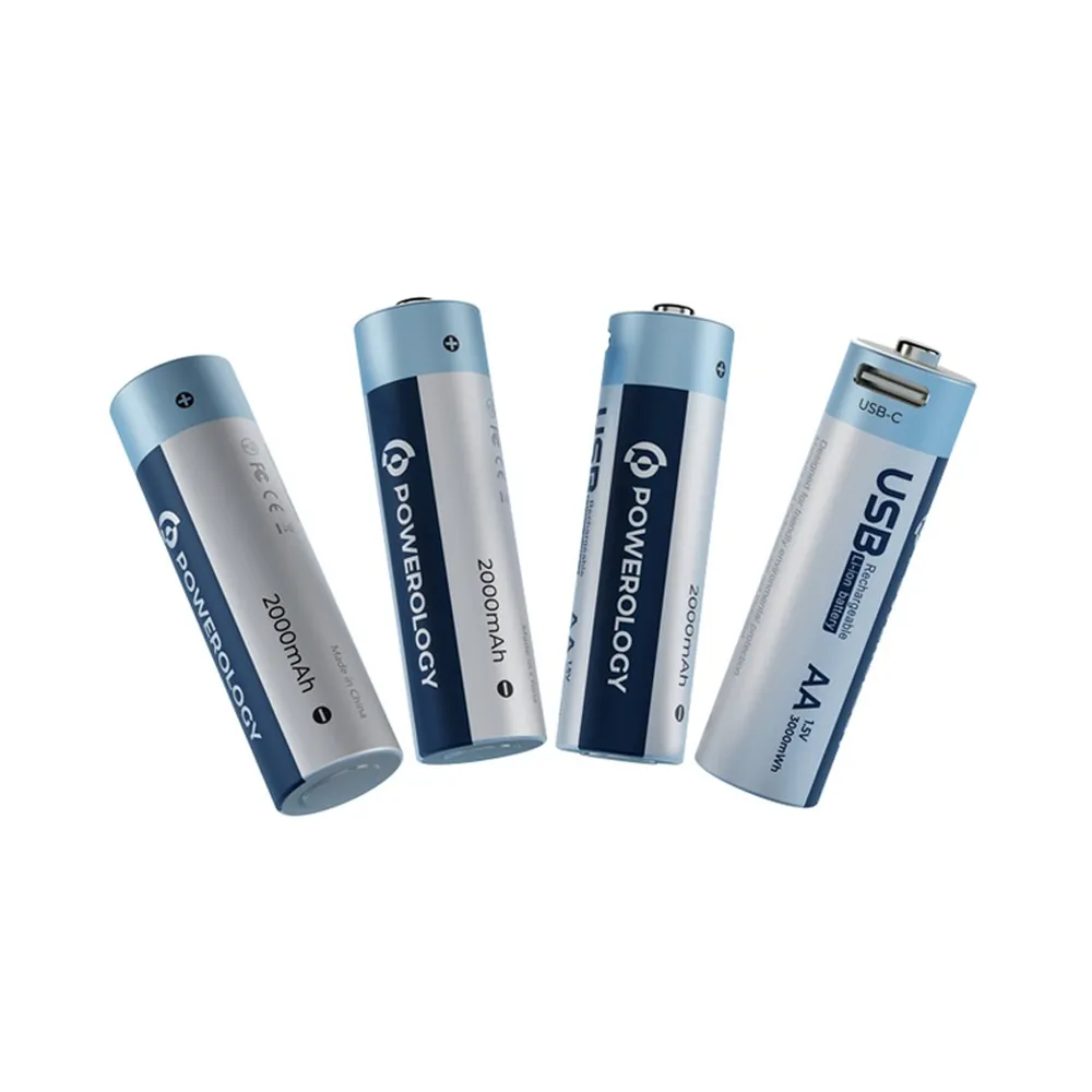 Powerology AA 2-Pack USB-C Rechargeable - White/Blue 
