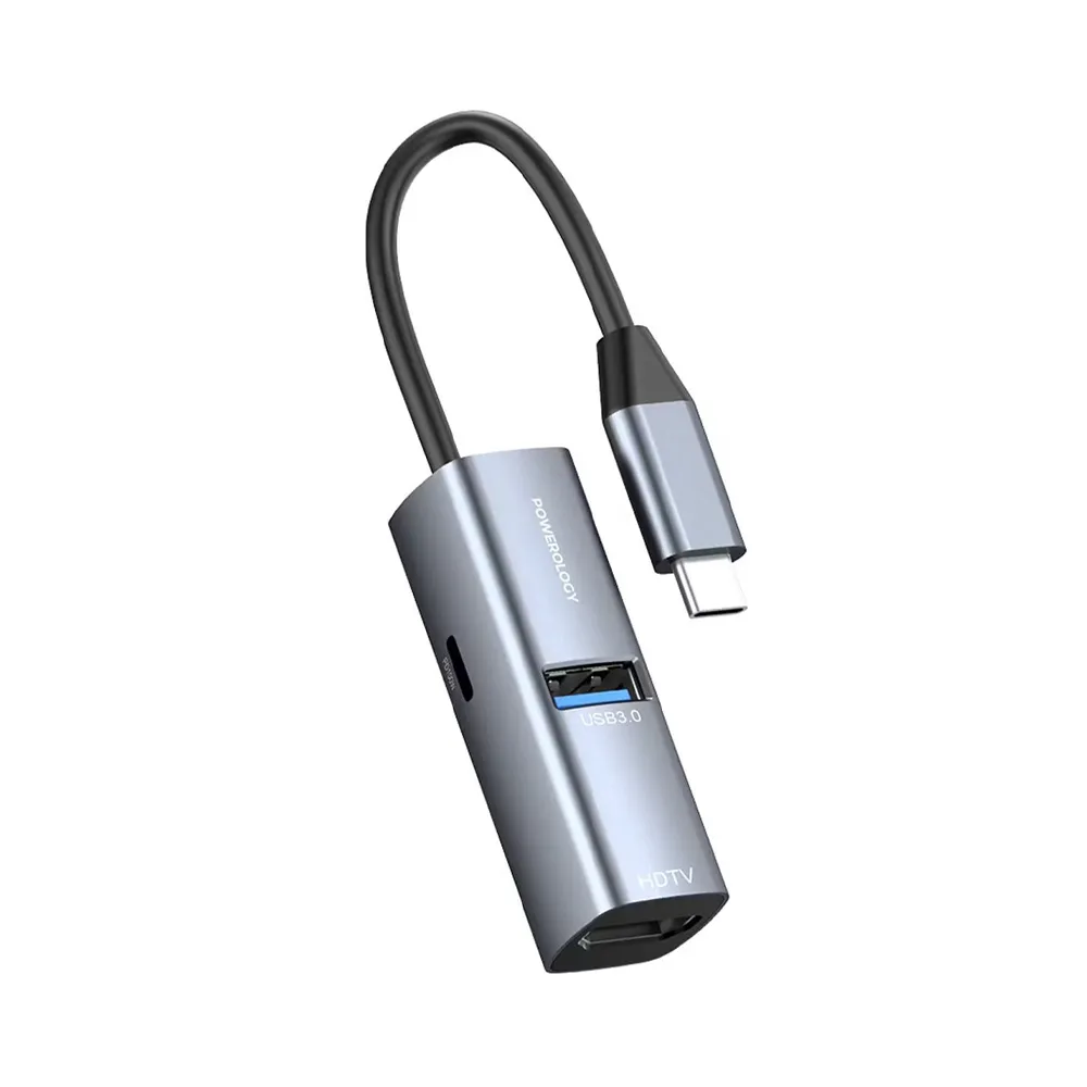 [PWJT424BK] Powerology Hub with 4K HDMI USB 3.0 PD-100W with Type С cable - Black 
