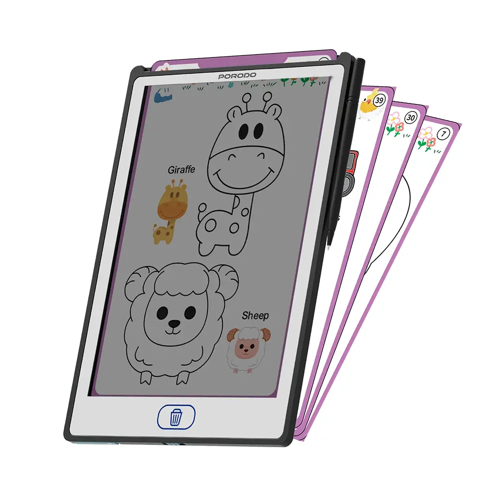 Porodo Kids 8.5-Inch Tracing Book Tablet with 20pcs cards - Black