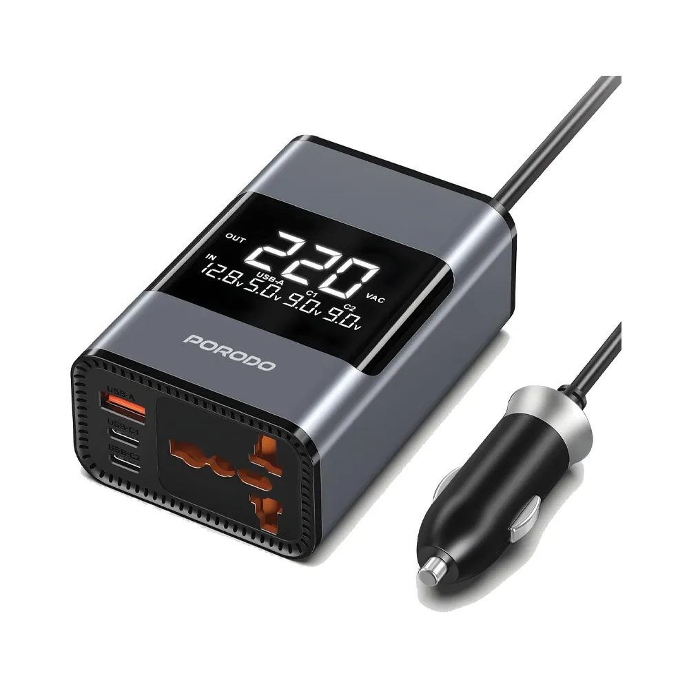 [PDFWCH067GY] Porodo Universal AC 200W Car Power Inverter - Gray 