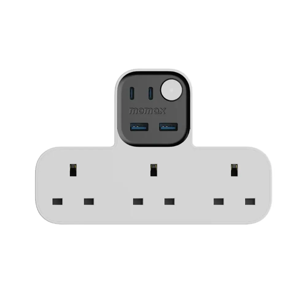 [US19UKW] MOMAX 1-CHARGER WORK FLOW T-SHAPED EXTENTION 3 SOCKET WITH USB 