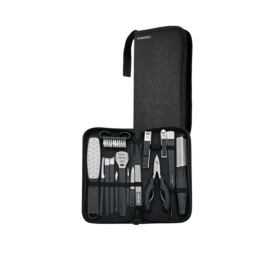 [PDLFST8010BK] Porodo Lifestyle16 Pcs Stainless Steel Nail Clipper Set For Manicure and Pedicure 