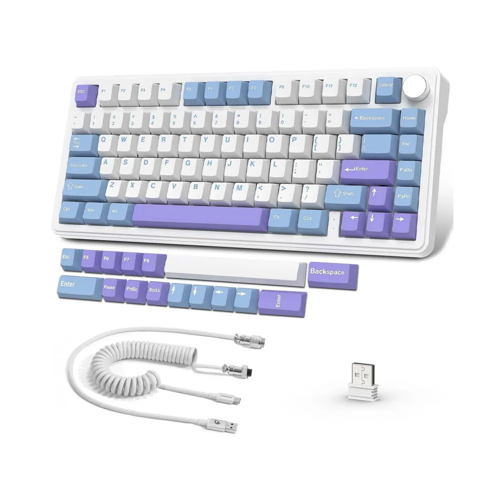 ATTACK SHARK X85 Wireless Mechanical Keyboard - Blackberry - White Jade Switch - White&Purple Color