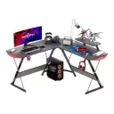 GAMEON Slayer I Series L-Shaped Gaming Desk – Headset Hook, Cup Holder, Accessories Stand – Black