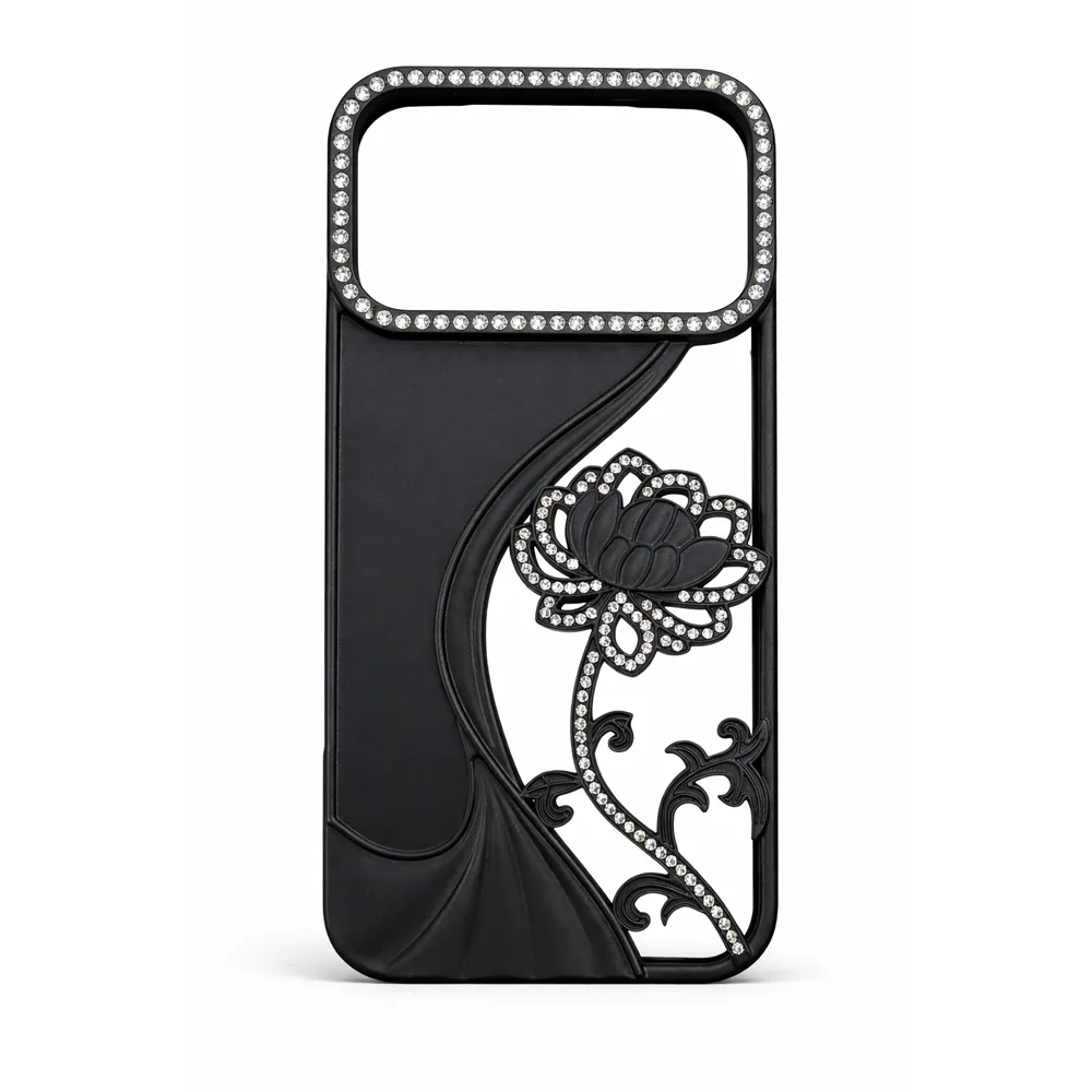 Luxurious Crystal-Studded Flower Case - iPhone 17 Pro Max (Black)