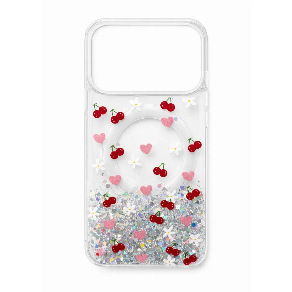 Glitter Cherry Magsafe Protective Case for iP 17 Pro Max