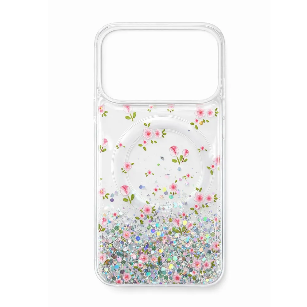GoldLiwin Glitter Floral Magsafe Case - iPhone 17 Pro Max