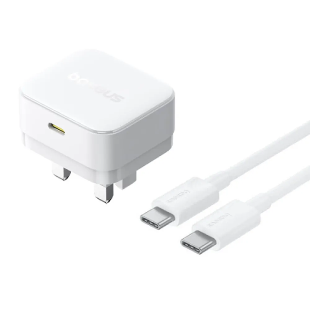 Baseus Palm Charger 1C 30W UK White (With Cable‏ C→C 60‏W 1‏m‏ White)