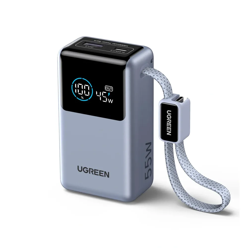 [PB727 (75701B)] UGREEN 10,000mAh 55W Nexode Pro Smart Digital Display Mini Power Bank with Build-in Type-C Cable