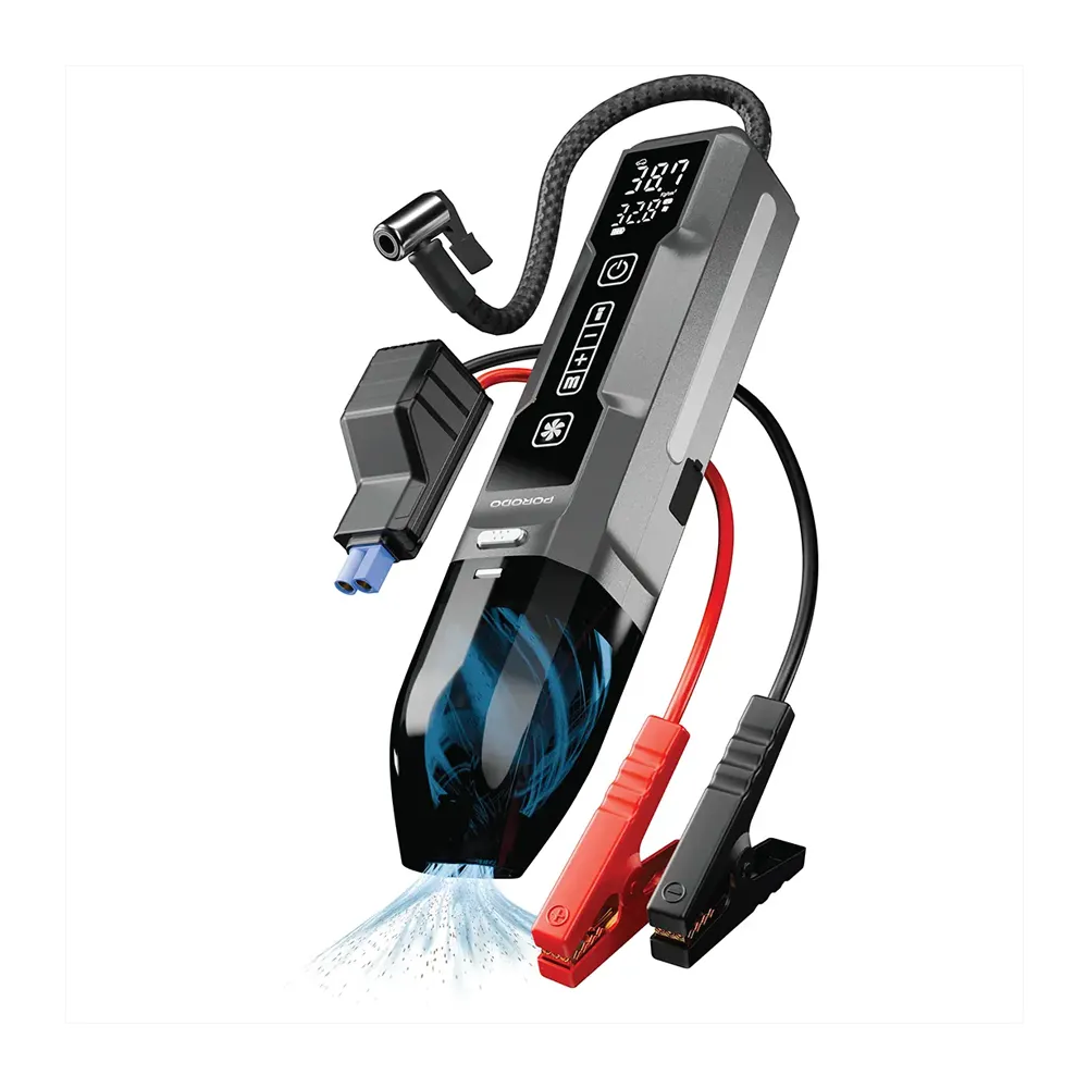 Porodo Jump starter with 8000Mah powerbank and vaccum cleaner - Black + Grey