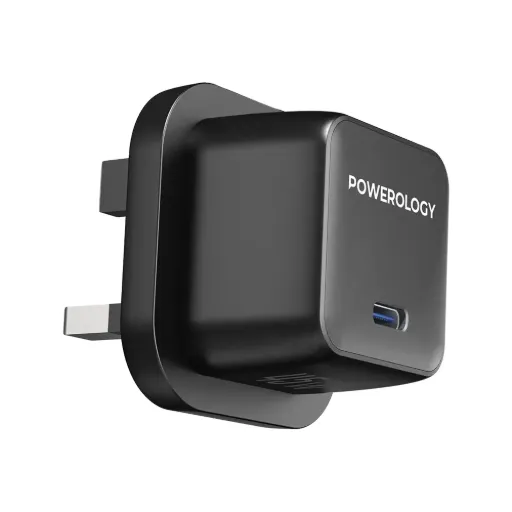 Powerology 45W Single Port Type C UK GaN Adapter With C to C cable (Black)