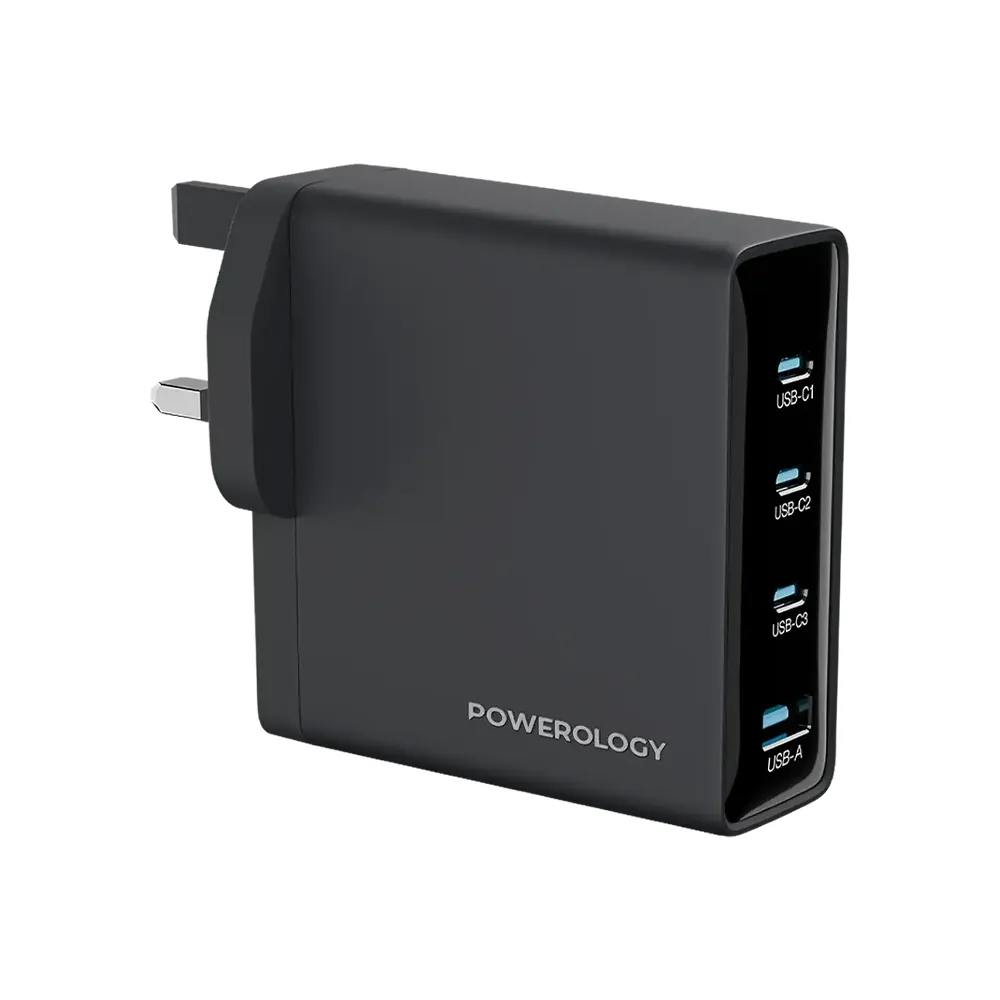 Powerology Volt-X 200W GaN Fast Charger -3*USB-C + 1*USB-A - Black