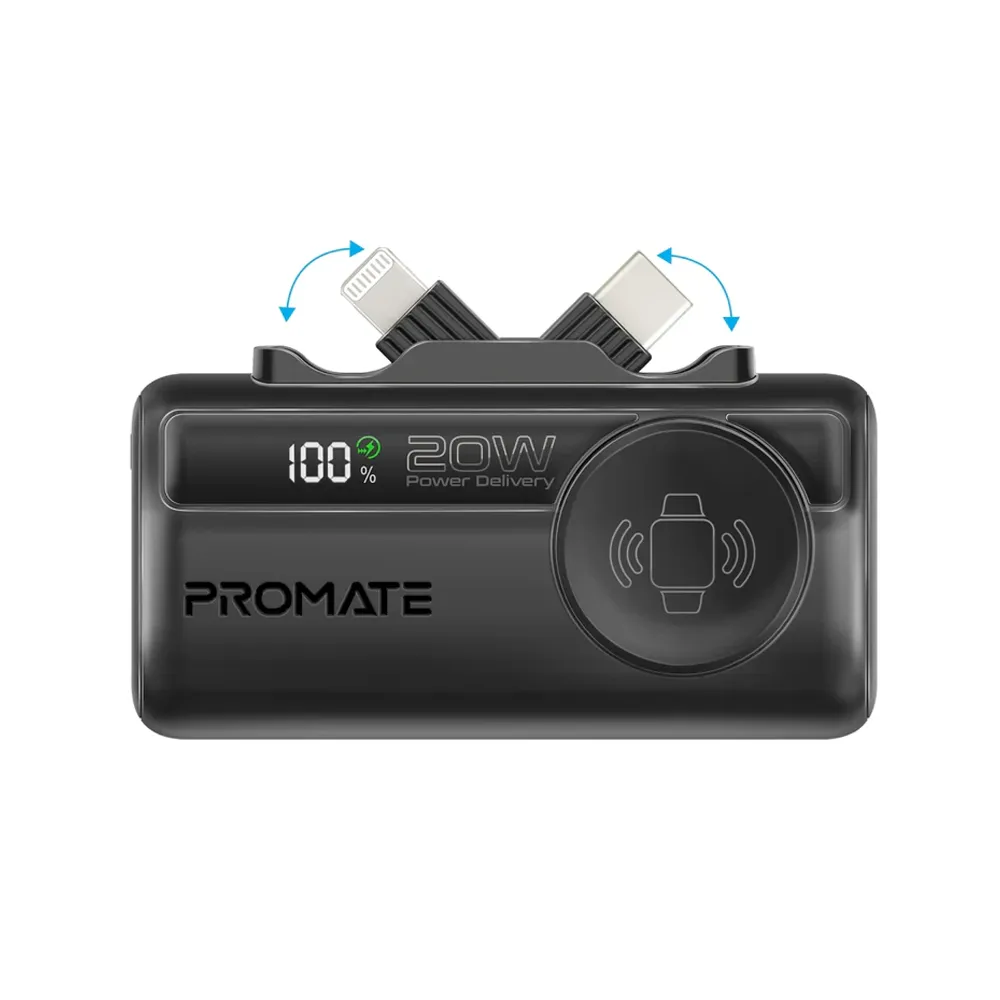 Promate PowerUp-Trio 5,000mAh Ultra-Compact Fast Charging Power Bank (Black)