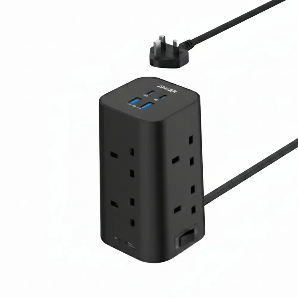 Anker - 20W Power Strip (12-in-1) 8 AC Outlets, 2 Type-C Outlets, and 2 USB Outlets