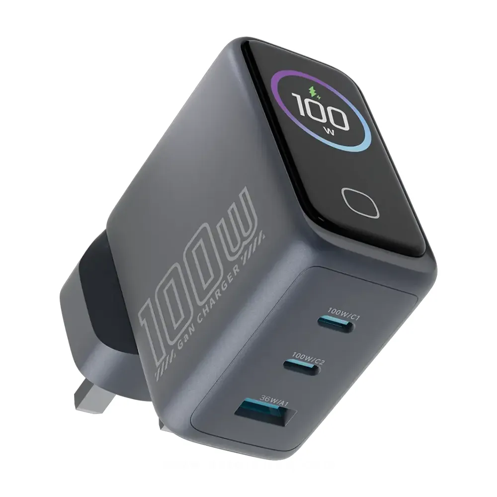[PWCUQC070GY] Powerology Voltflow 100W AVS GaN Wall Charger with TFT Screen - Grey