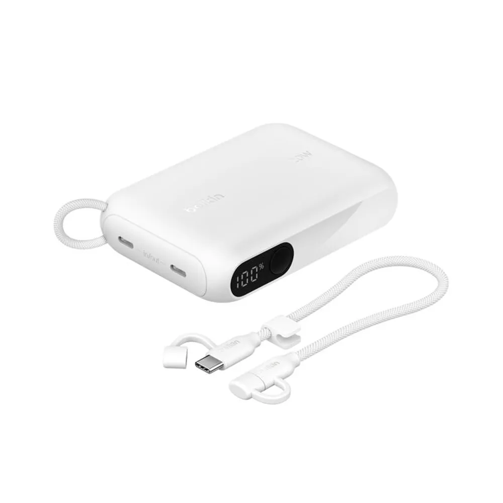 [BPB027hqWH] Belkin BoostCharge 10,000mAh 20W Power Bank with Display (White)