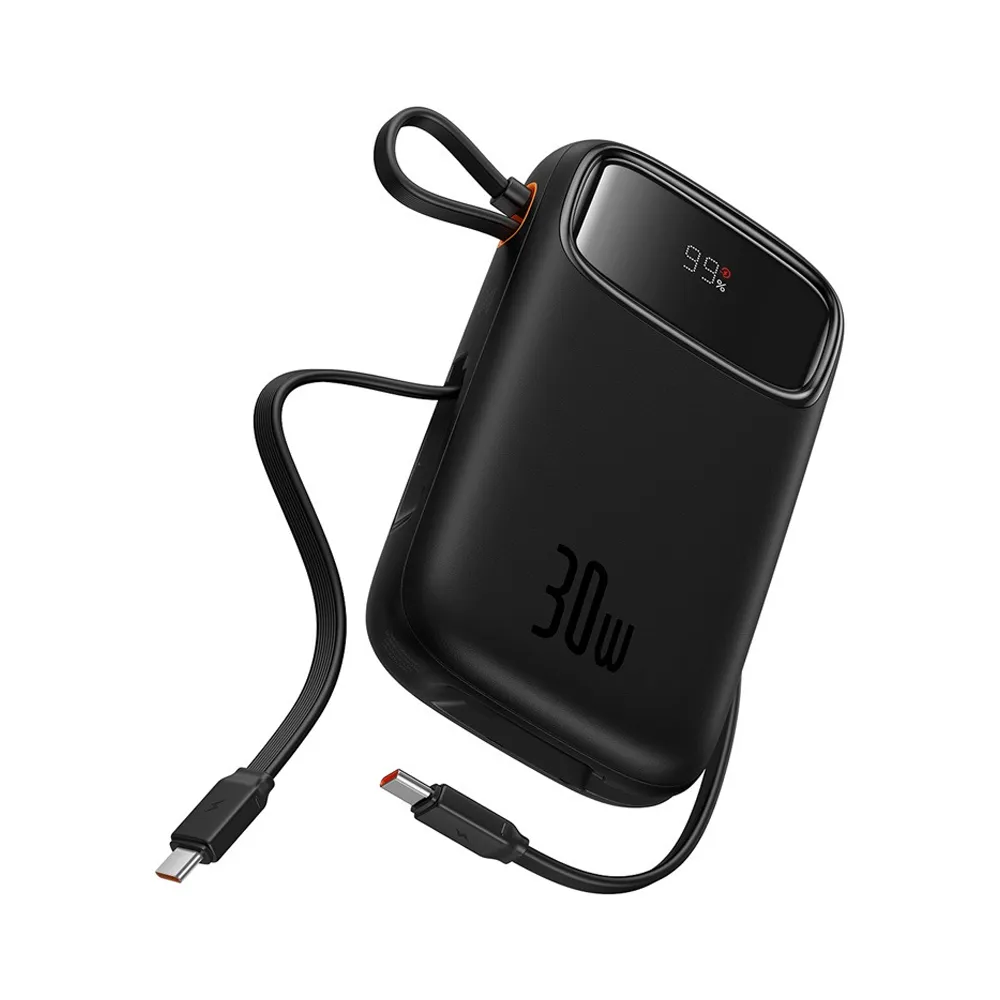 [P10055009113-00] Baseus QPow2 Digital Display Fast-Charging Power Bank with 2 Built-in Type-C Cable 20,000mAh 30W (Black)