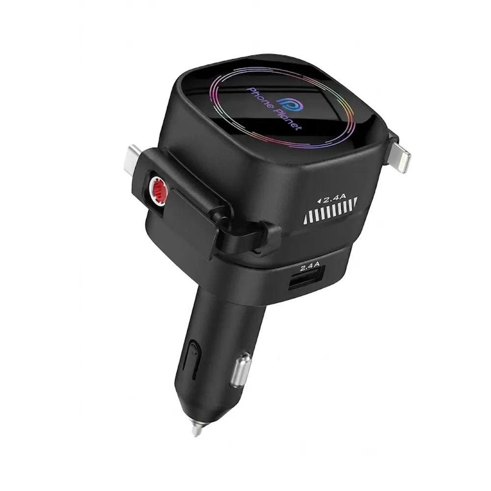 PHONE PLANE RGB 4 IN 1 Car Charger with Colorful Lights/Built-in Cigarette Lighter