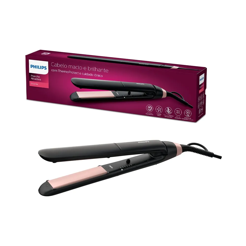 Philips StraightCare Essential BHS378/00 Hair Straightener Black - pink