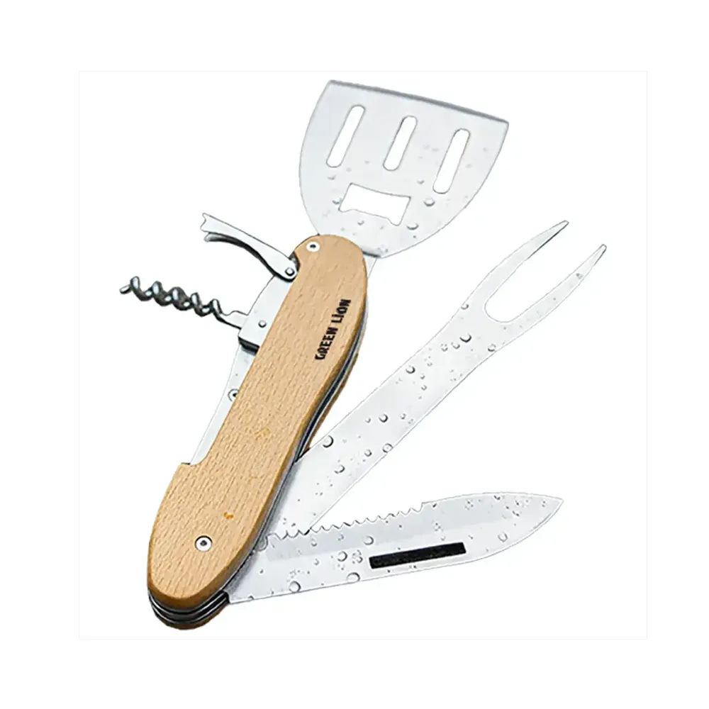 Green Lion Multifunction BBQ Tool Set - Wood