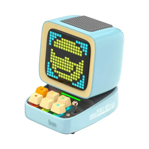 [6958444603889] Divoom DitooMic 8bit Pixel Art Bluetooth Speaker with Mic and 16X16 LED App Controlled Front Screen (Blue)