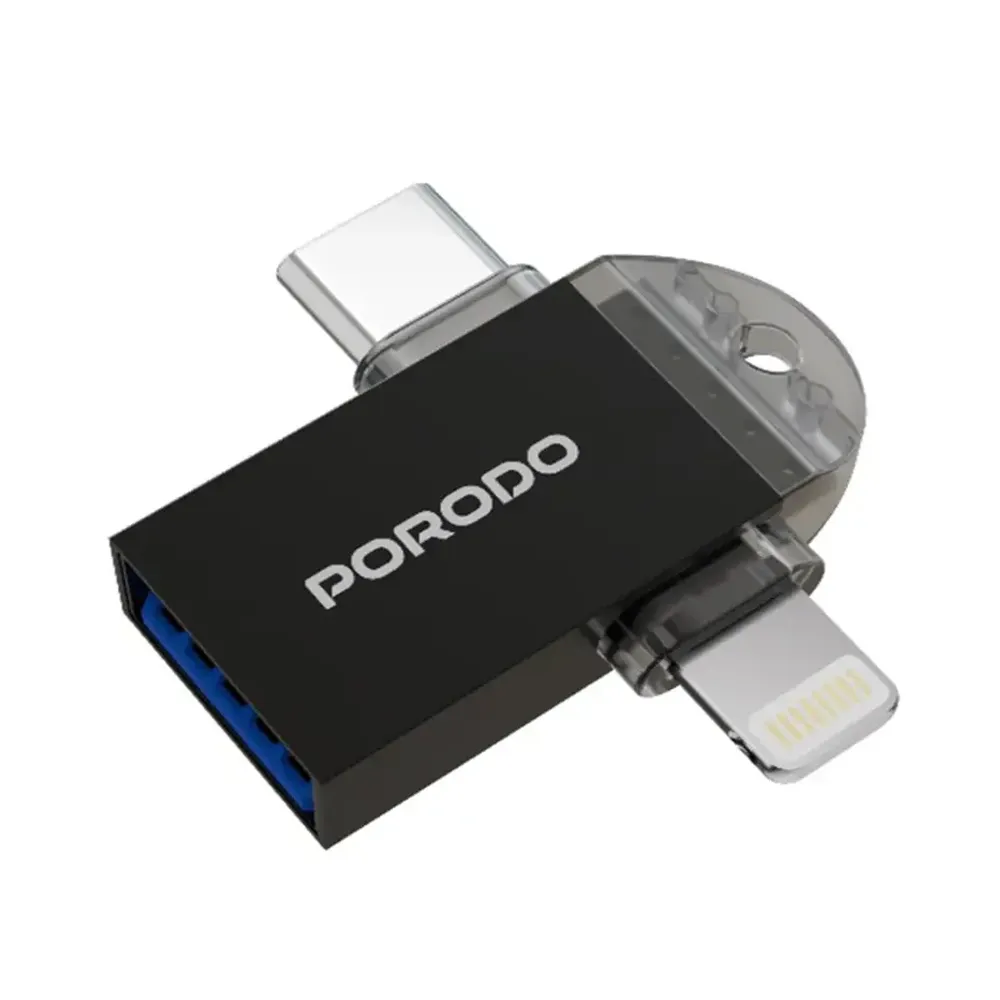 [PD-ETK08-BK] Porodo 3-in-1 OTG Adapter - Black