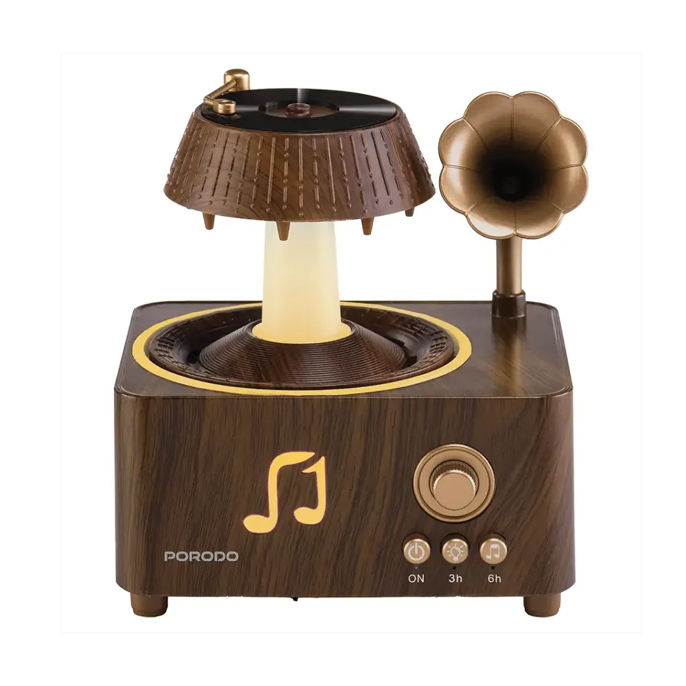 [PDLFSTV98BR] Porodo Lifestyle Concord Vintage Aroma Diffuser & Speaker with Colorful Lighting - Brown