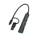 Porodo Blue 4-In-1 Multi-Port USB Hub with USB-A and USB-C Heads - Gray
