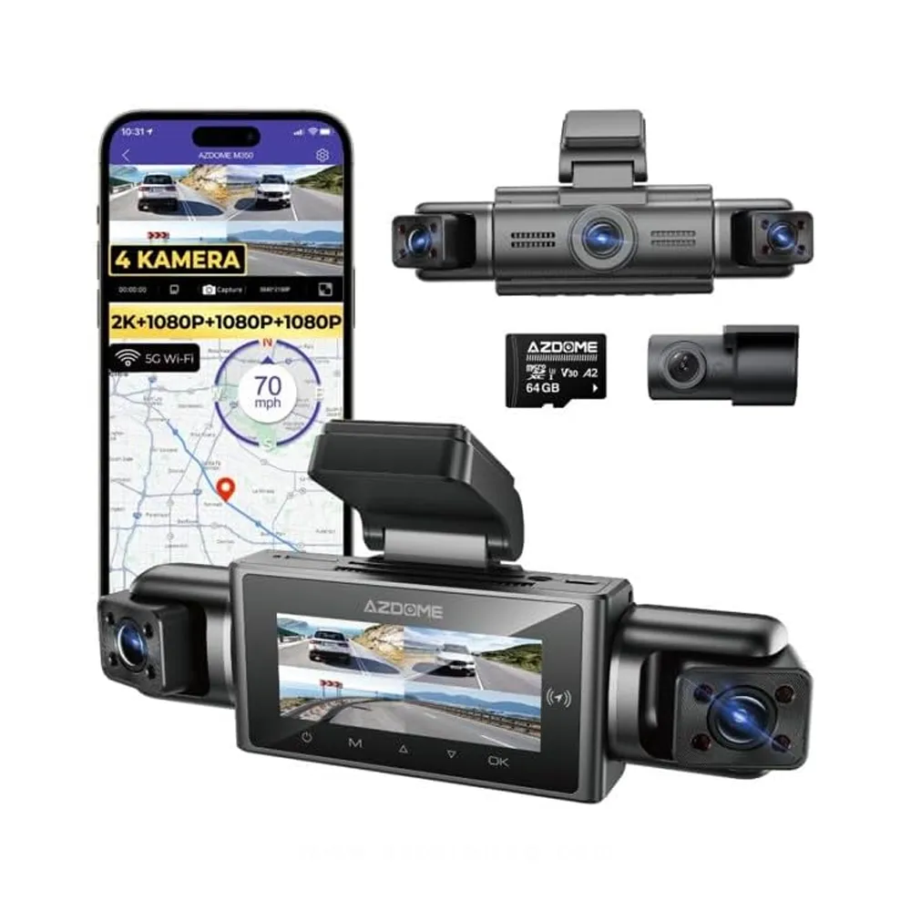 AZDOME M350 4-Channel Dash Cam with 4K UHD Front Video & 5G WiFi