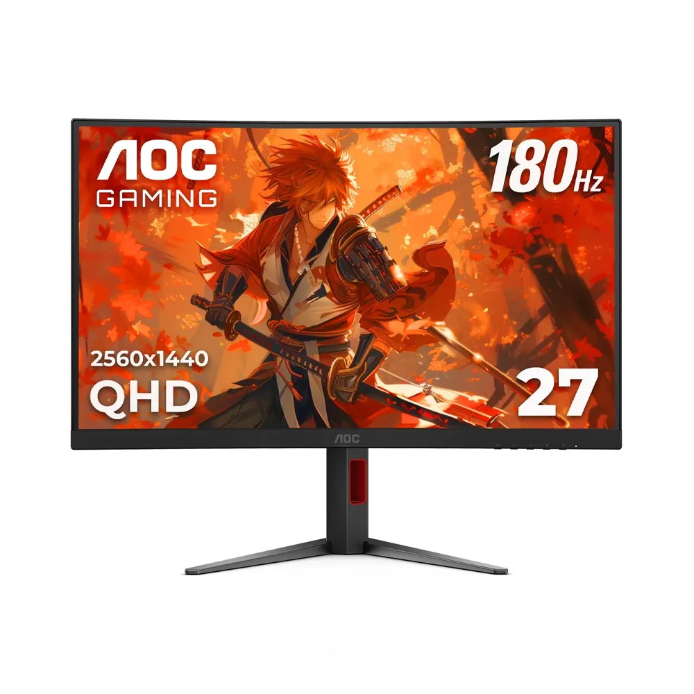 AOC 27-Inch QHD 180Hz 0.5ms HDR10 Curved Gaming Monitor with Adaptive Sync - Black/Red - CQ27G4