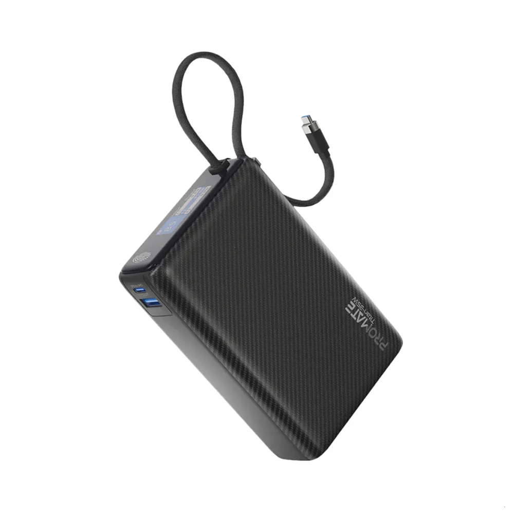 Promate Titan-35W SuperSpeed Power Bank with Built-In USB-C Cable & TFT Screen