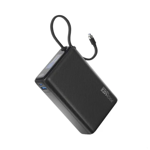 [Titan-35W-Black] Promate Titan-35W SuperSpeed Power Bank with Built-In USB-C Cable & TFT Screen (Black)