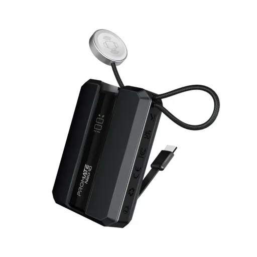 [Neo-10.Black] Promate Neo-10 30W Power Delivery Smartphone & Apple Watch Charging Power Bank with Built-in USB-C Cable (Black)