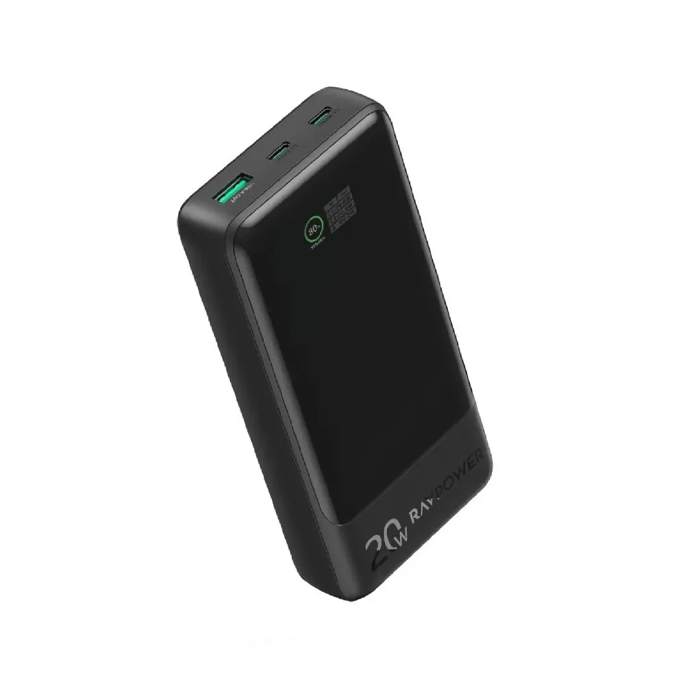 RAVPower Power Bank ,20W, 10000mAh 3-Port Smart Digital - Black