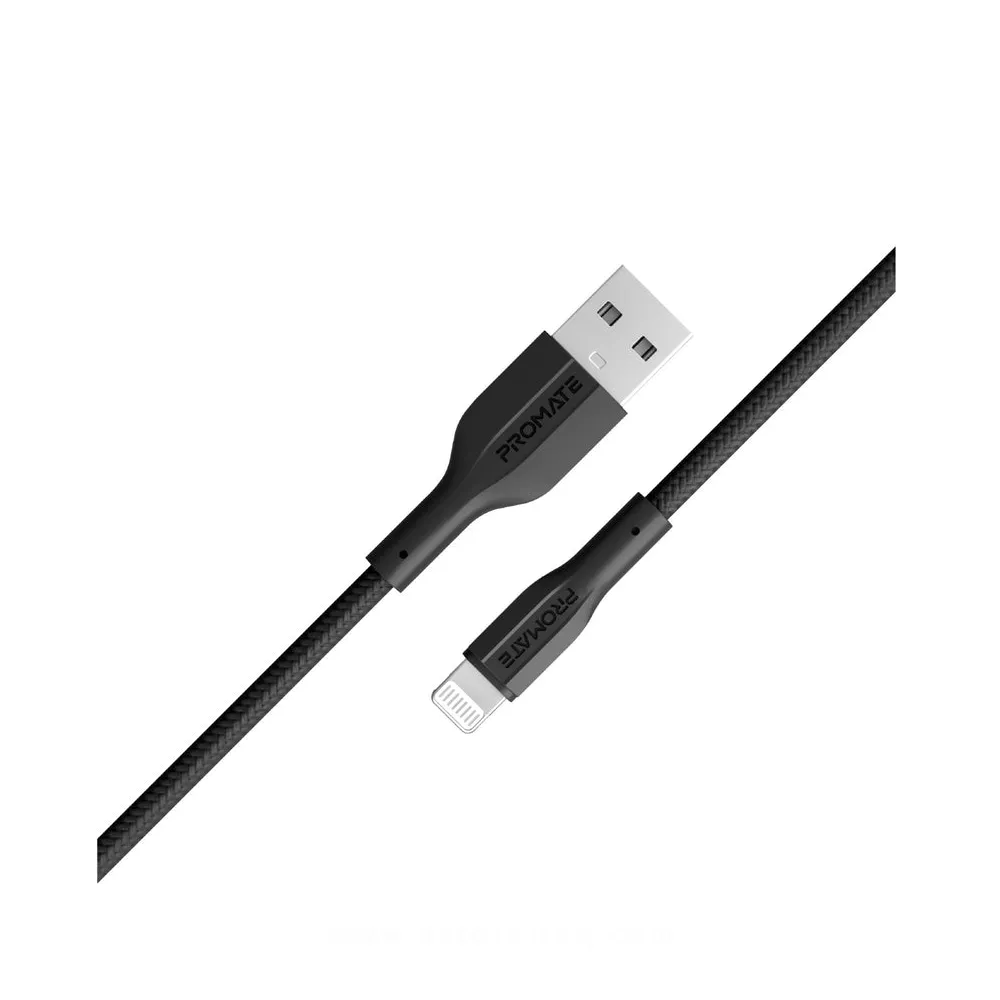 Promate XCORD-AI High Tensile Strength Data And Charge Cable For Apple (Black)