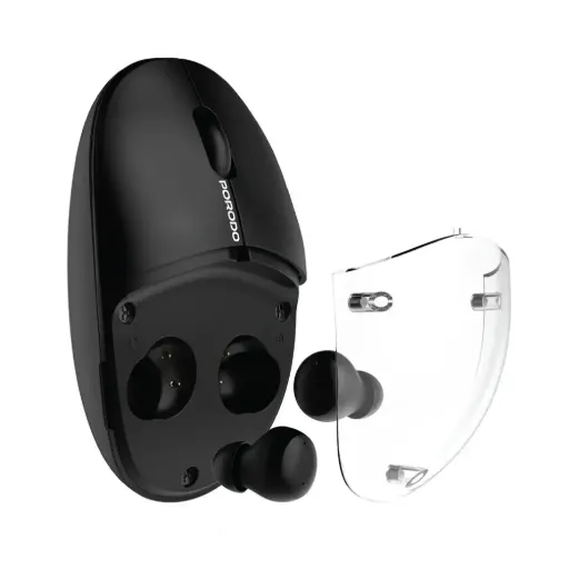 [PDSTS650BK] Porodo Wireless TWS Earbud & Mouse with Transparent Magnetic Cover (Black)