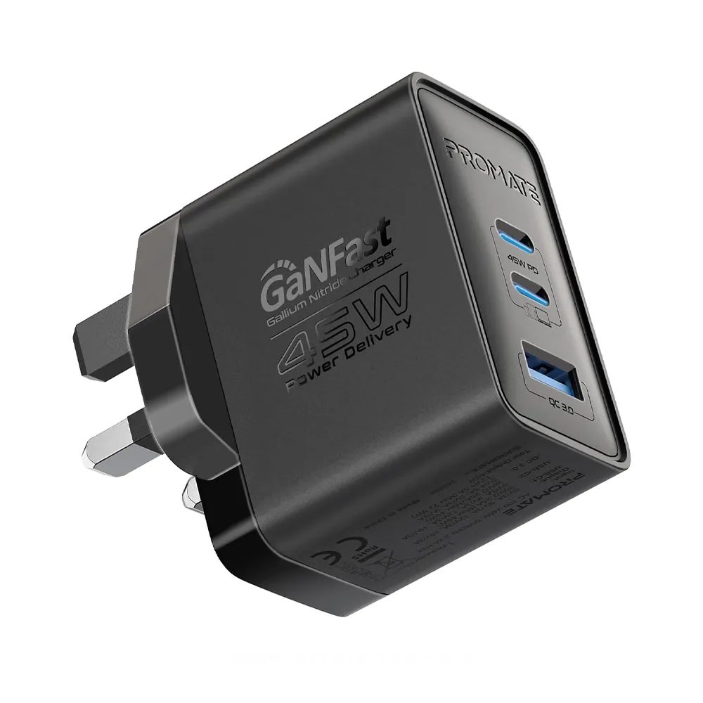 Promate Powerport-45 45w Power Delivery Ganfast Charger With Quick Charge 3.0