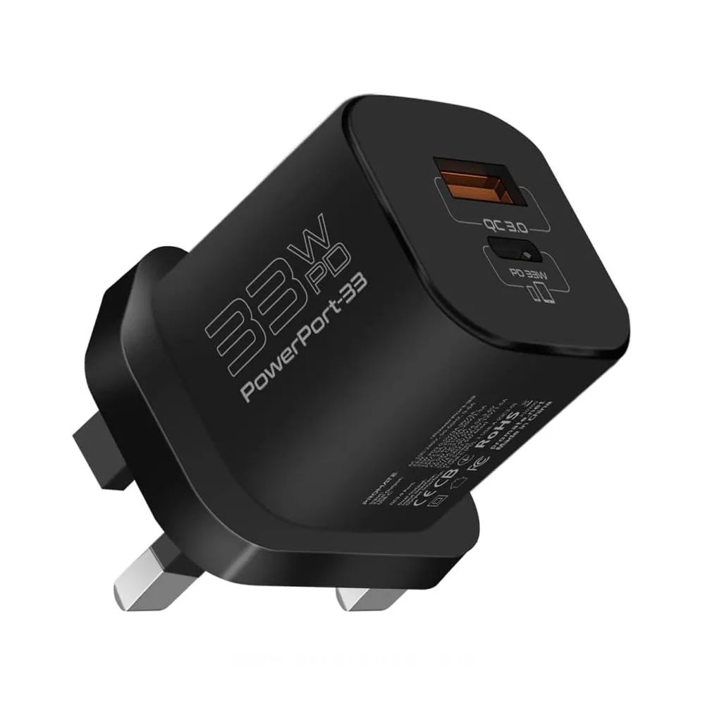 Promate Gan Usb-C Charger, Ultra-Compact 33W Usb-C Power Delivery Wall Charger