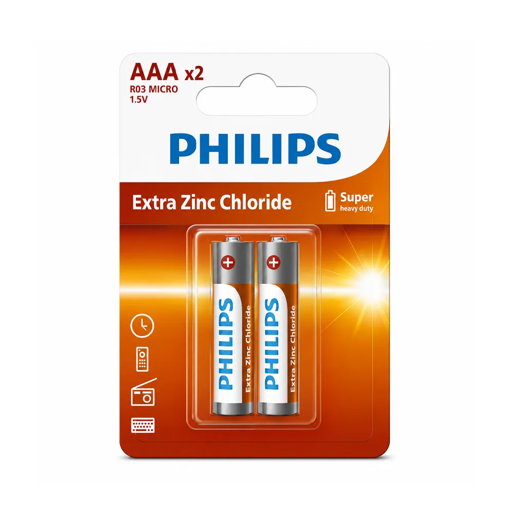 PHILIPS Battery AAA  EXTRA Zinc Chloride -2 units