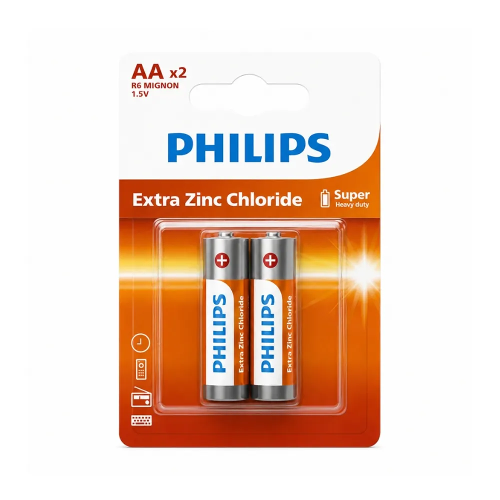 [R6L2B\40] PHILIPS Battery AA EXTRA Zinc Chloride - 2 units