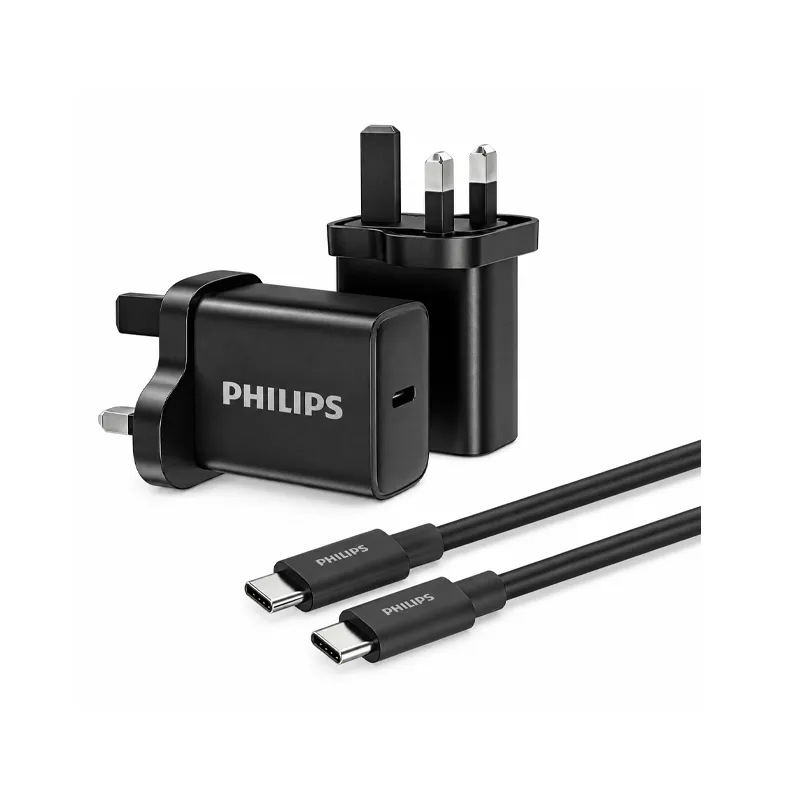 Philips 30W GaN Fast Wall Charger with 65W USB-C to USB-C Braided Cable, 1m