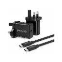 Philips 30W GaN Fast Wall Charger with 65W USB-C to USB-C Braided Cable, 1m