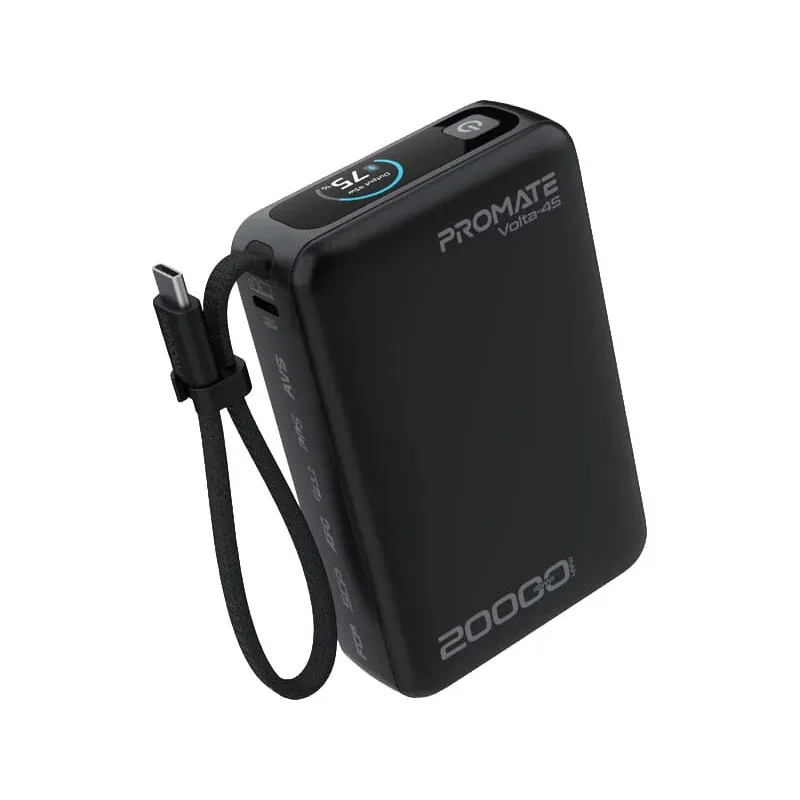 Promate Volta-45 Power Bank, 45W, 20,000mAh, 3 Ports, Digital Display